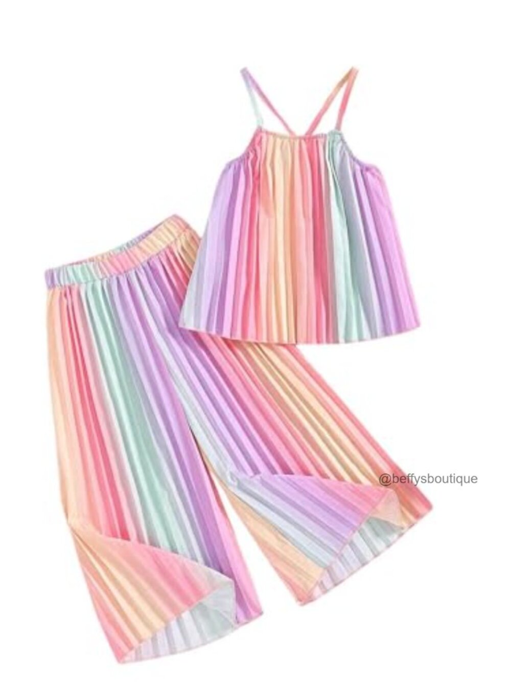 Girls Boho 2 Piece Outfit Pleated Cami Wide Leg Pants Set Summer